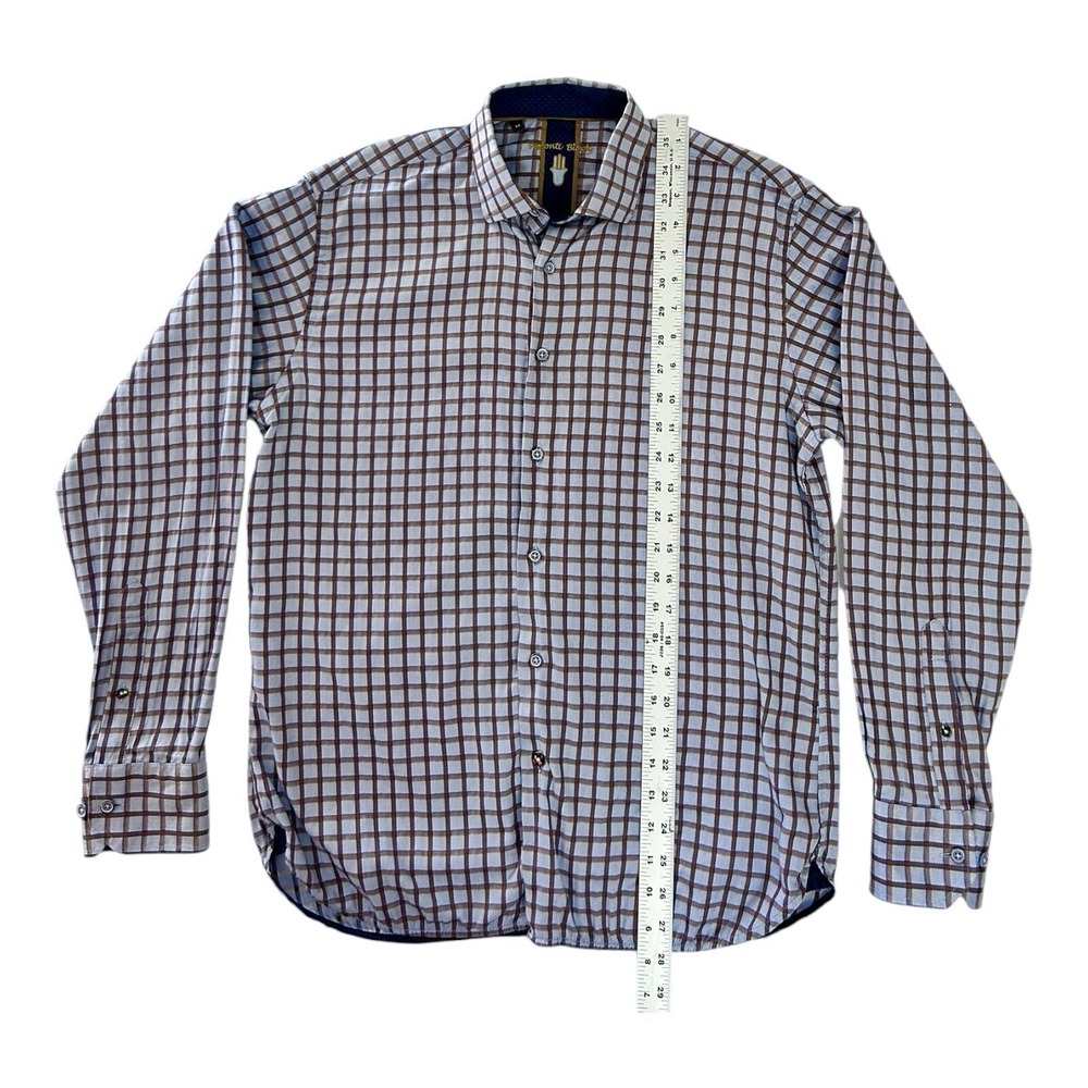LUCHIANO VISCONTI Plaid Dress Shirt sz M Button Up Flip Cuff Business Casual - Picture 5 of 12